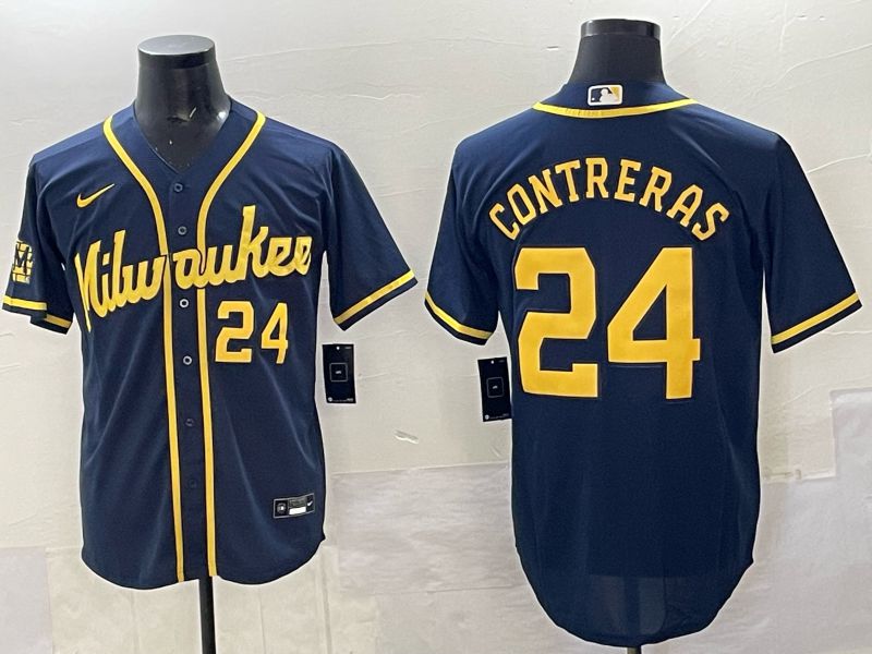 Men Milwaukee Brewers #24 Contreras Drak Blue Nike MLB 2025 Jersey 02->milwaukee brewers->MLB Jersey